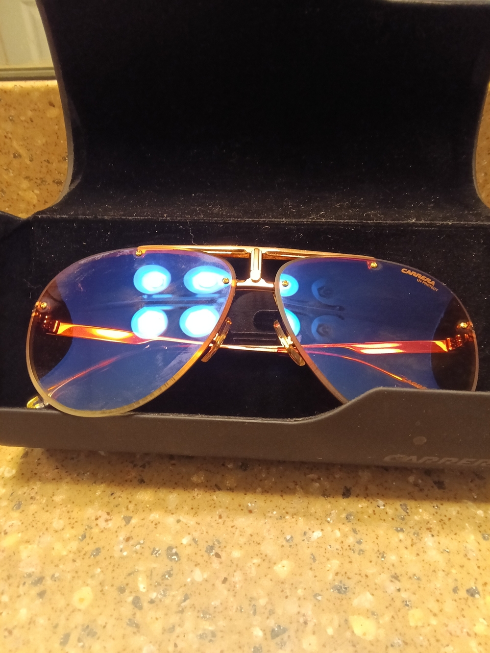 Carrera Gold Frame with Blue Lenses Aviator Sunglasses